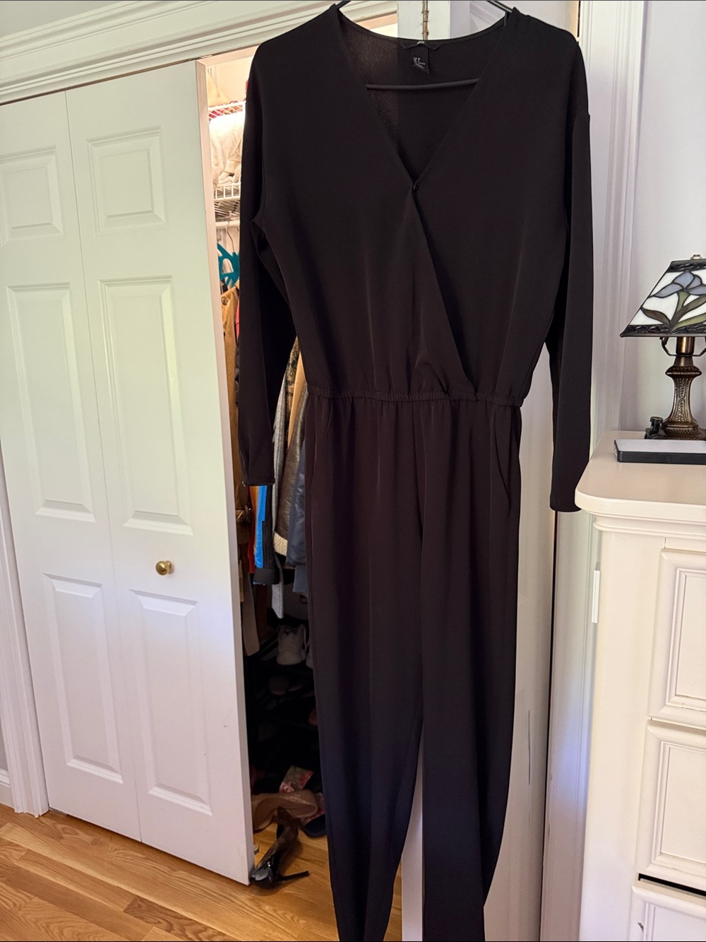 H&M Black Long-Sleeve Wrap-Front Jumpsuit